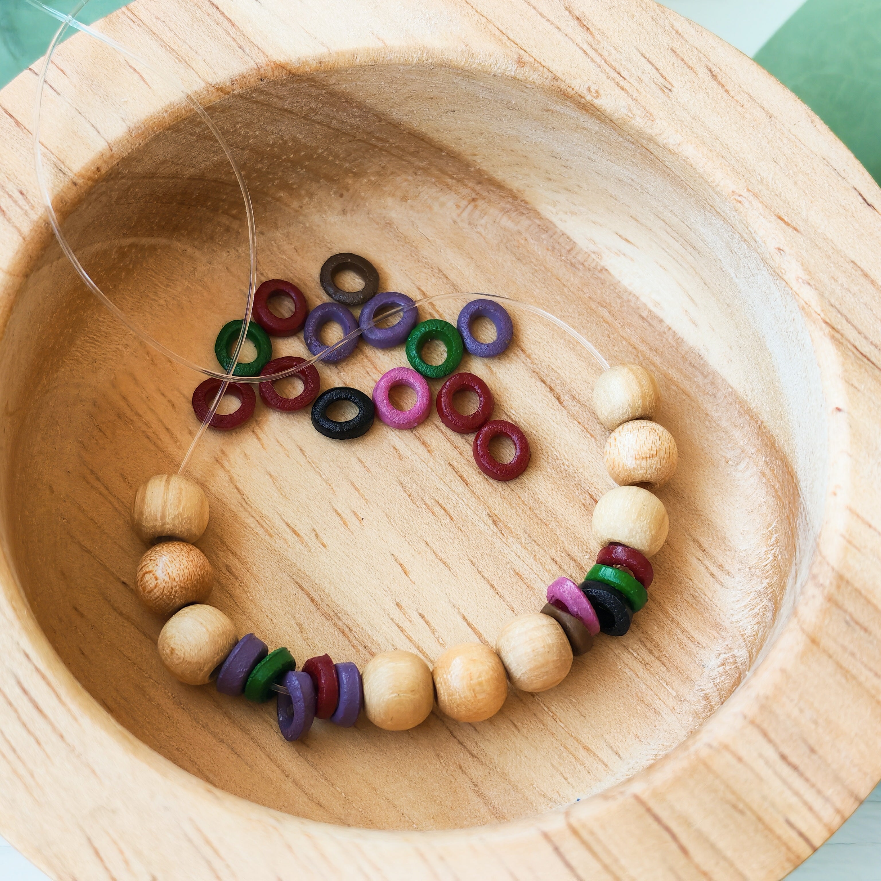 Wooden Multicolor Rings - Extra Beads