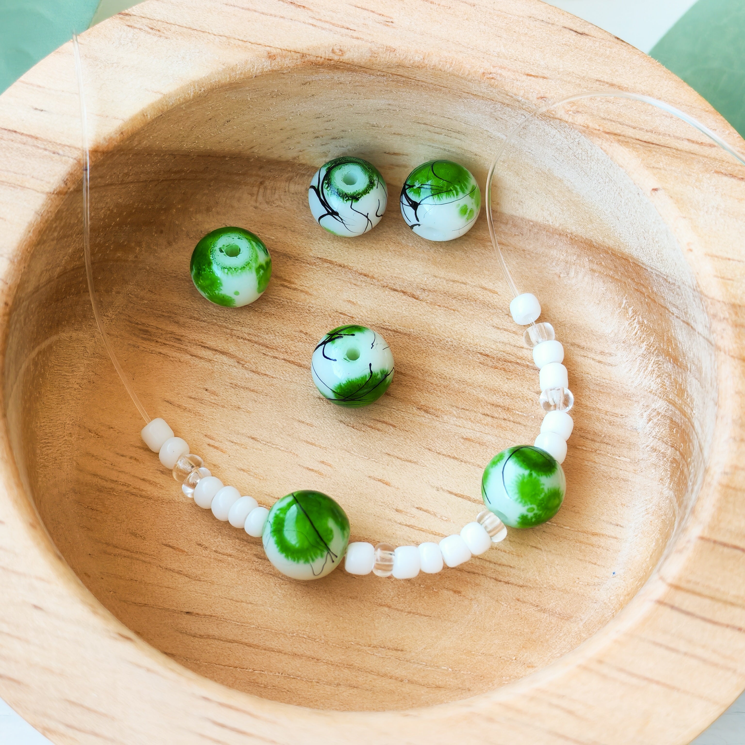 Green & White Mosaic - Extra Beads