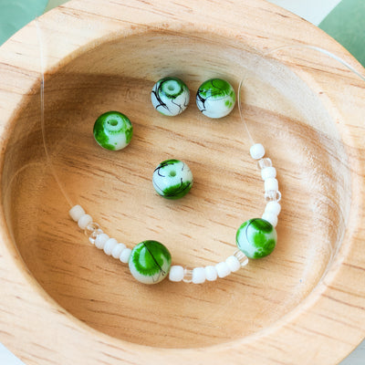 Green & White Mosaic - Extra Beads